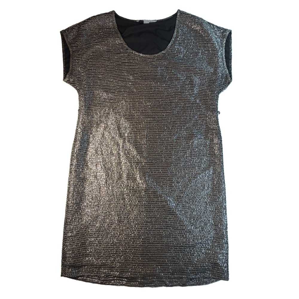 Diane von Furstenberg DVF Dress Women's 4 Silver Metallic Shift Mini Cocktail